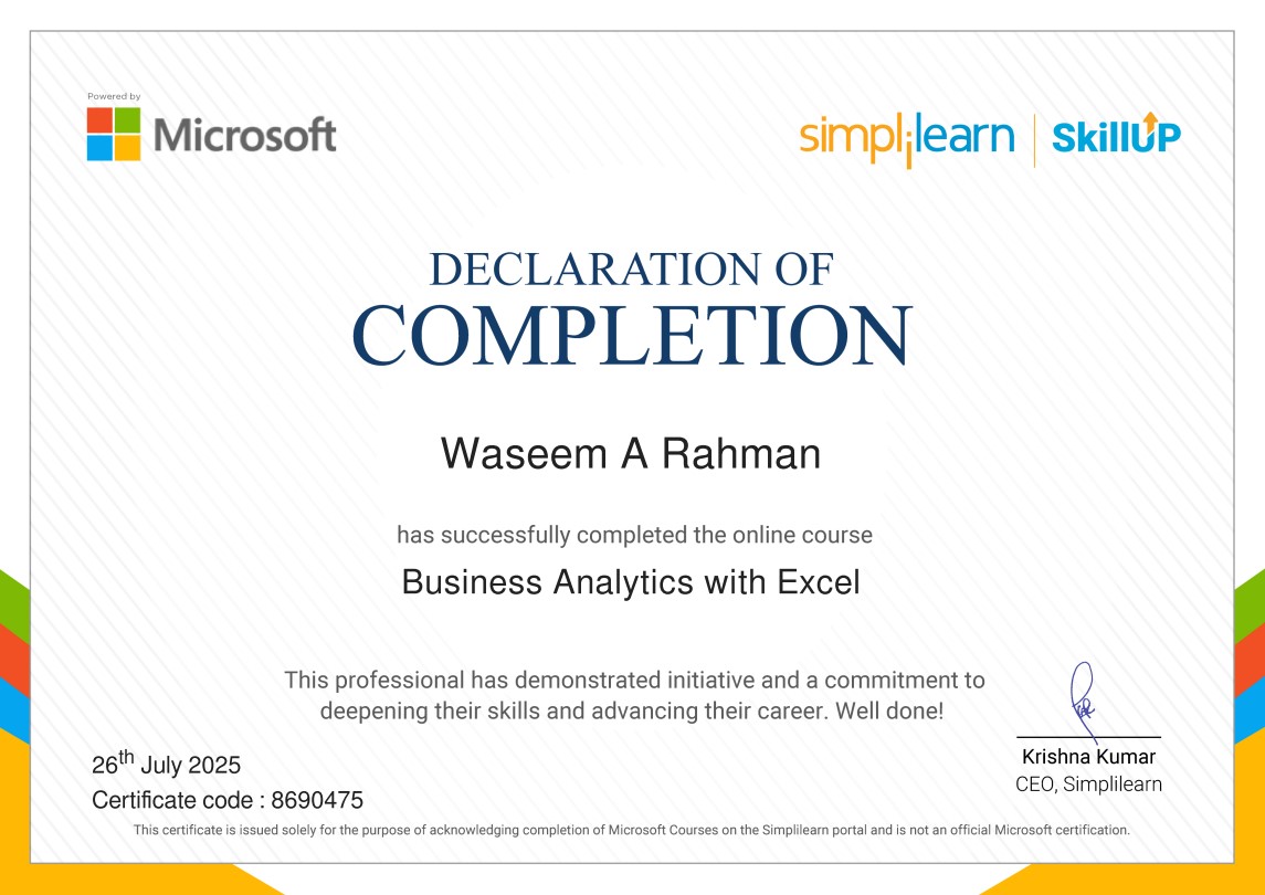 Business Analytics Certificate